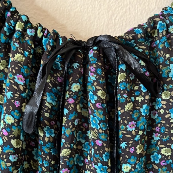 Mei Li Lin Blue Black Floral Mini Ruffle Dress XS/S P - Picture 3 of 10